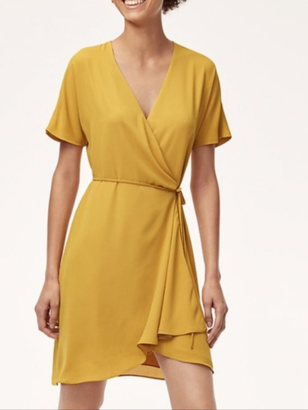 ARITZIA BABATON Wallace Cairo gold short sleeve wrap mini dress